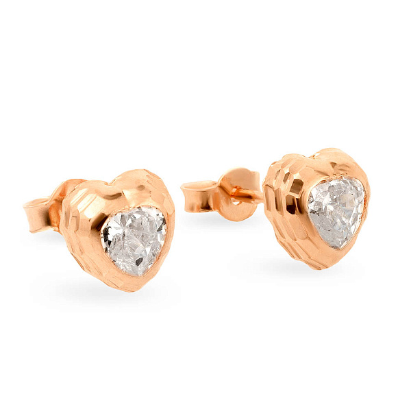 Золотые серьги пусеты «Сердечки» с фианитом (арт. 103380) – изображение 1