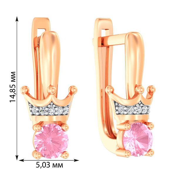 Детские золотые сережки с розовыми и белыми фианитами (арт. 110817р) – изображение 2