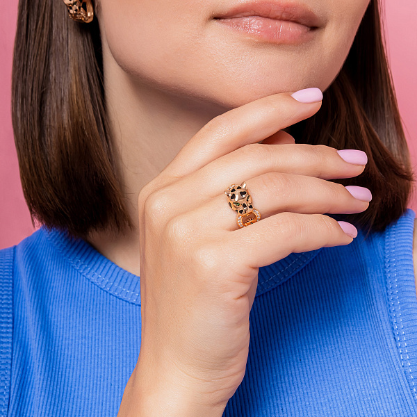 Золотое кольцо Пантера с эмалью и фианитами (арт. 156309еч) – изображение 3