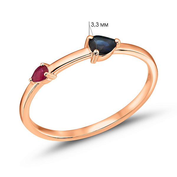 Золотое кольцо с рубином и сапфирами (арт. 141396Прс) – изображение 2