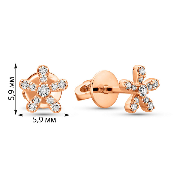 Пусеты «Цветы» из красного золота с бриллиантами (арт. Т011139010) – изображение 5