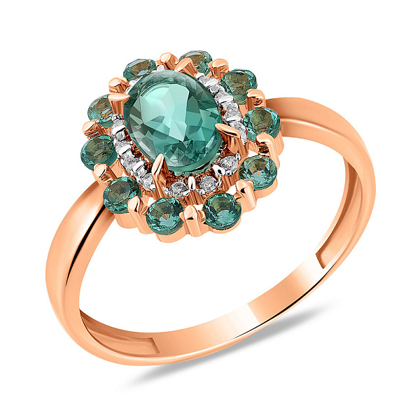 Кольцо золотое с зеленым кварцем и фианитами (арт. 141108Пз) – изображение 1