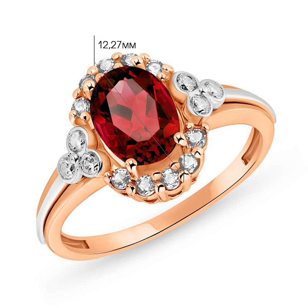 Каблучка з червоного золота з гранатом і фіанітами (арт. 140675Пкф) – зображення 2