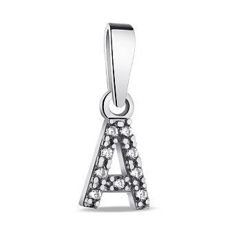 Срібний підвіс Літера А з фіанітами (арт. 7503/1090пю)