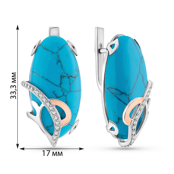 Срібні сережки з бірюзою та фіанітами (арт. 7202/047Бсю) – зображення 2