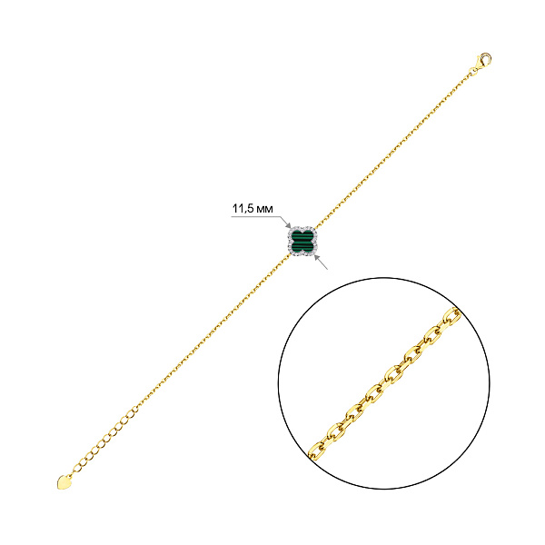 Срібний браслет з малахітом і фіанітами (арт. 7509/4080/10жмлх) – зображення 2