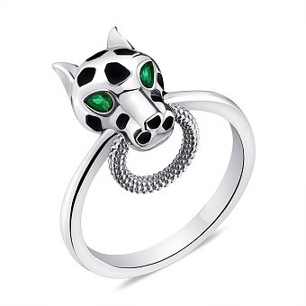 Серебряное кольцо Пантера с эмалью (арт. 7501/6743еч)