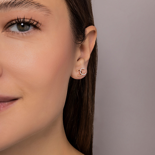 Золотые серьги пусеты с фианитами (арт. 110318) – изображение 3