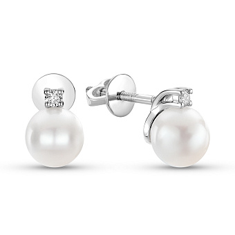 Пусеты из белого золота с жемчугом и бриллиантами (арт. Т011292б)