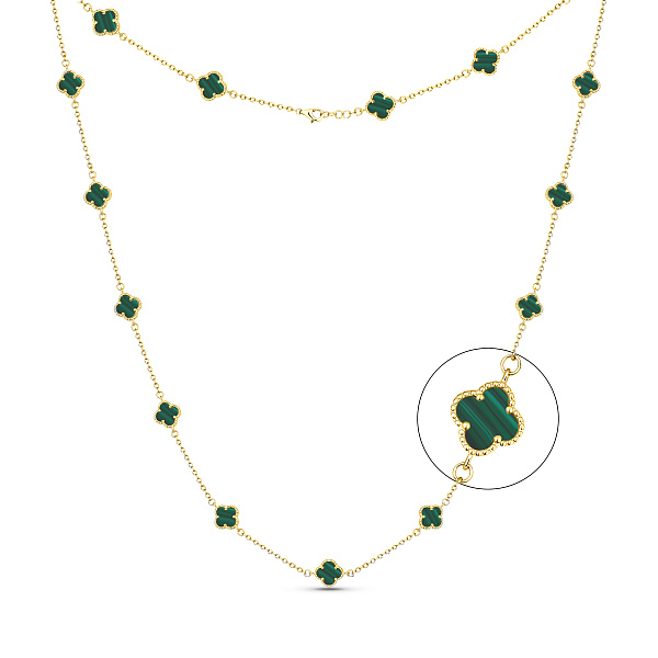 Серебряное колье Клевер с малахитом (арт. 7507/1067/7жмлх) – изображение 1