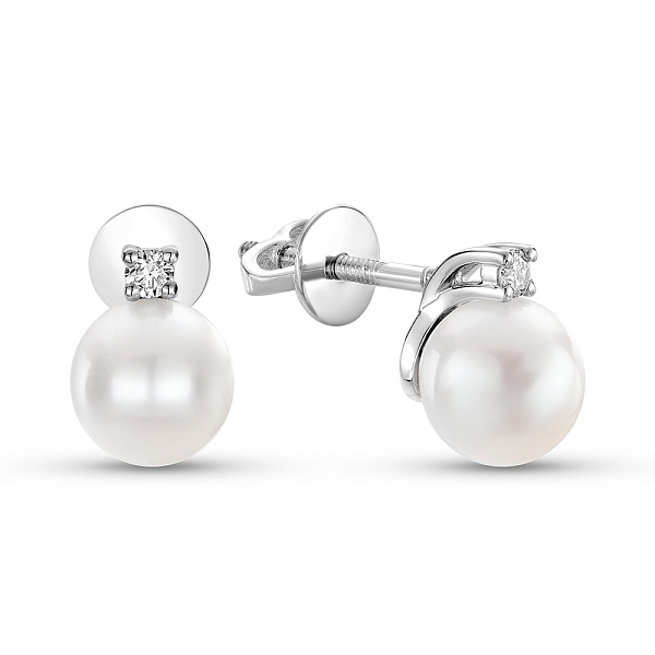 Пусеты из белого золота с жемчугом и бриллиантами (арт. Т011292б) – изображение 1