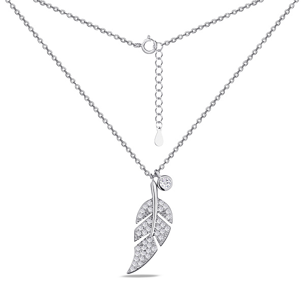 Серебряное колье "Листик" с россыпью фианитов (арт. 7507/1529) – изображение 2