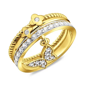 Каблучка з жовтого золота з підвісками та фіанітами (арт. 153780ж)