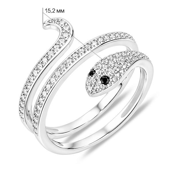 Серебряное кольцо змея с фианитами (арт. 7501/8459ч) – изображение 2