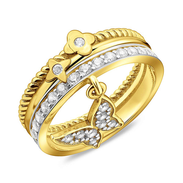 Каблучка з жовтого золота з підвісками та фіанітами (арт. 153780ж) – зображення 1