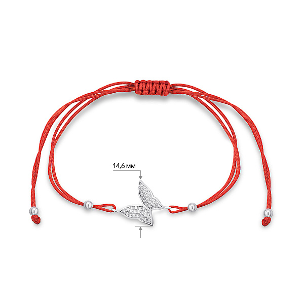 Браслет Бабочка с шелковой нити и серебка (арт. 7309/5051к) – изображение 2