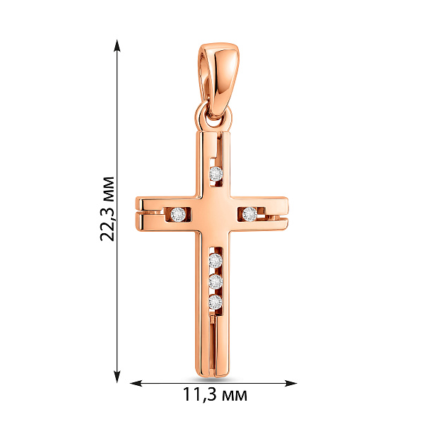 Хрестик з червоного золота з фіанітами (арт. 440635) – зображення 4