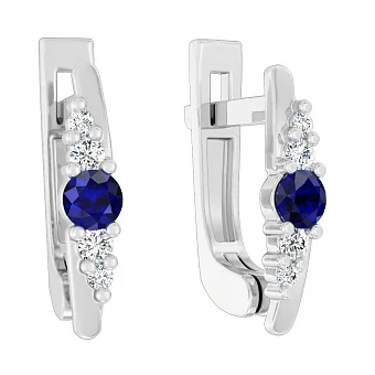 Сережки з білого золота з сапфіром і діамантами  (арт. С011064бс)