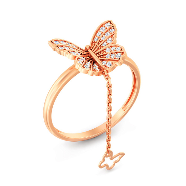 Золотое кольцо Бабочки с подвеской (арт. 141222) – изображение 1