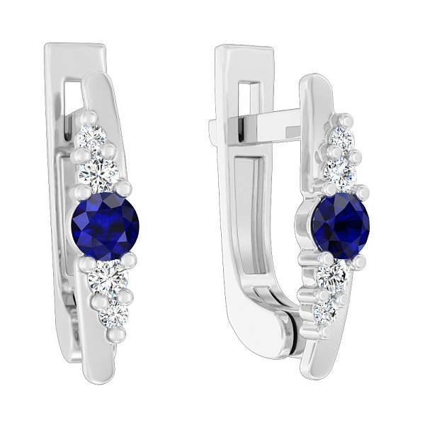 Серьги из белого золота с сапфиром и бриллиантами  (арт. С011064бс) – изображение 1