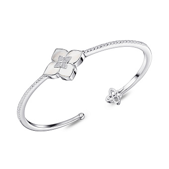 Серебряный жесткий браслет Цветок с перламутром (арт. 7509/2183310/20п)