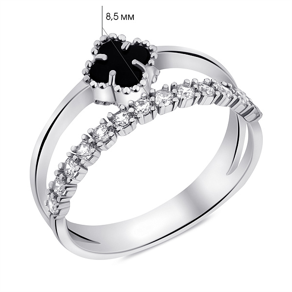 Срібна каблучка з оніксом та фіанітами (арт. 7501/2065/4о) – зображення 2