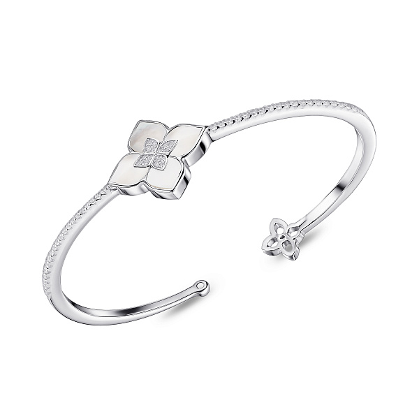 Серебряный жесткий браслет Цветок с перламутром (арт. 7509/2183310/20п) – изображение 1