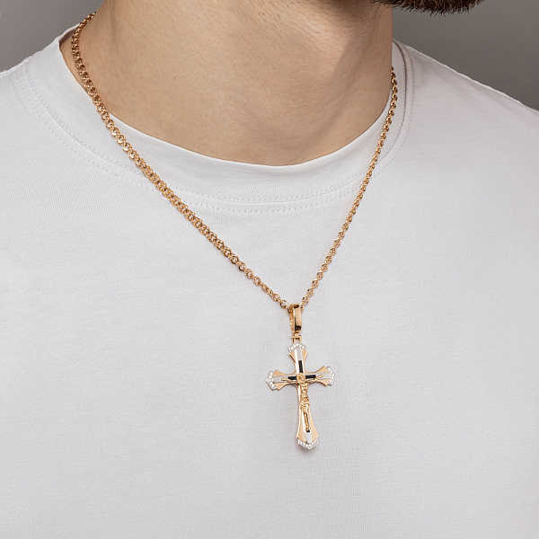 Хрестик з червоного золота з емаллю і фіанітами (арт. 501746еч) – зображення 3