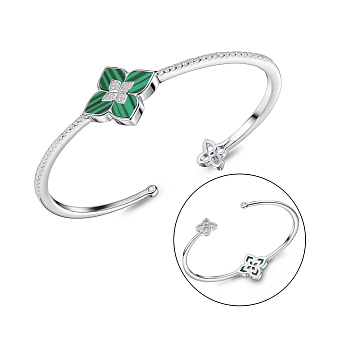Серебряный жесткий браслет Цветок с малахитом (арт. 7509/2183310/20млх)