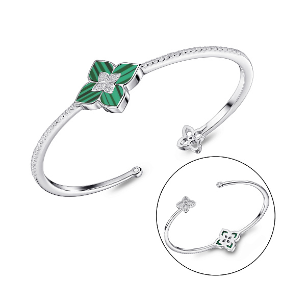 Срібний жорсткий браслет Квітка з малахітом (арт. 7509/2183310/20млх) – зображення 3