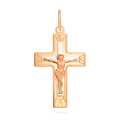 Натільний хрестик з червоного золота з розп'яттям (арт. 521131нр)