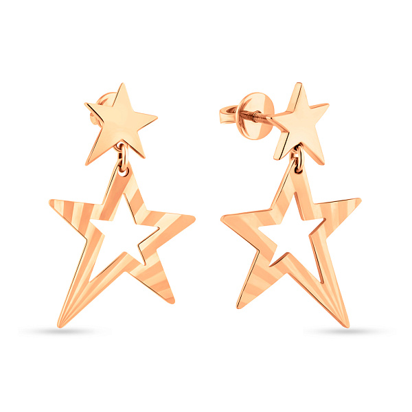 Золотые серьги-пусеты с подвесками и алмазной гранью (арт. 111268/1) – изображение 1