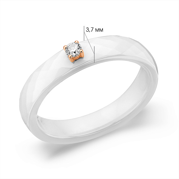 Кольцо из белой керамики и золота с бриллиантом (арт. К011768010кба) – изображение 2