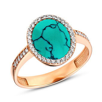 Золотое кольцо с бирюзой и фианитами (арт. 140693ПюЗГ)