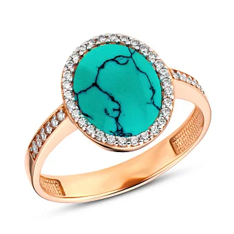 Золота каблучка з бірюзою та фіанітами  (арт. 140693ПюЗГ)