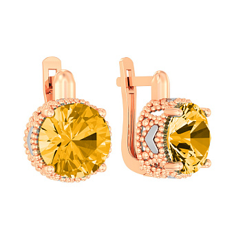 Сережки з червоного золота з цитрином (арт. 110474Пц)