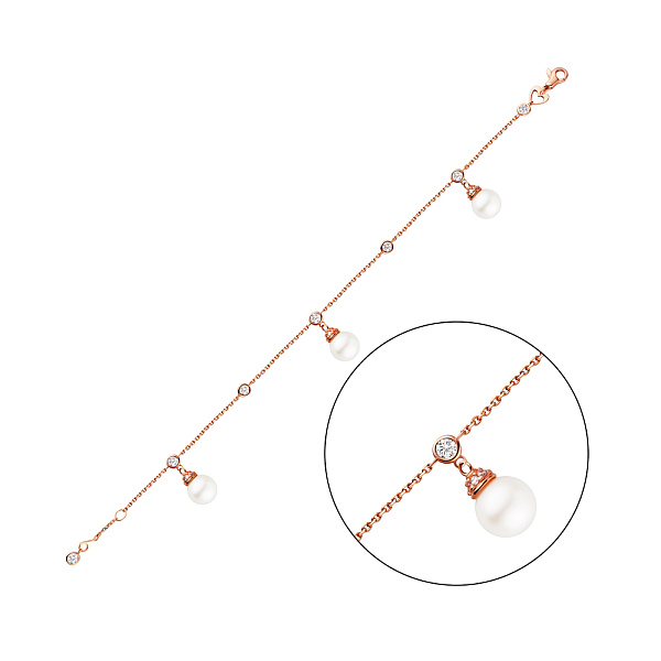 Золотой женский браслет с жемчугом и фианитами (арт. 321968прлб) – изображение 1