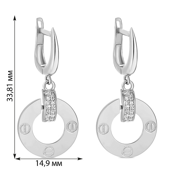 Сережки-подвески из белого золота с фианитами (арт. 107744б) – изображение 2