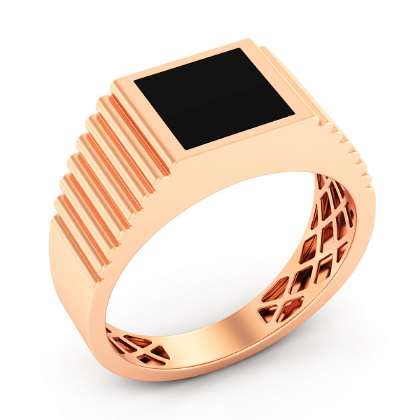 Золотая печатка с черной эмалью (арт. 170094ч) – изображение 1