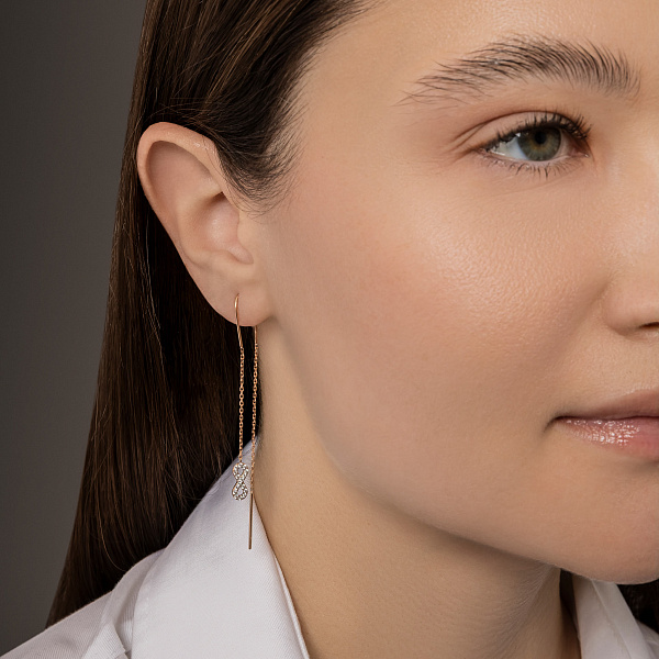 Золоті сережки-протяжки "Нескінченність" з фіанітами (арт. 110971) – зображення 3