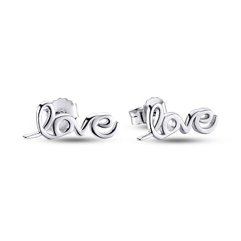 Фото Серебряные серьги пусеты «Love» (арт. 7518/1744)