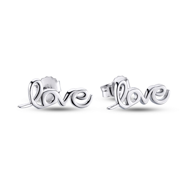 Серебряные серьги пусеты «Love» (арт. 7518/1744) – изображение 1