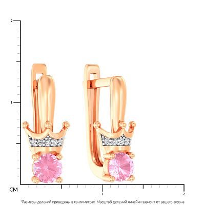 Детские золотые сережки с розовыми и белыми фианитами (арт. 110817р)