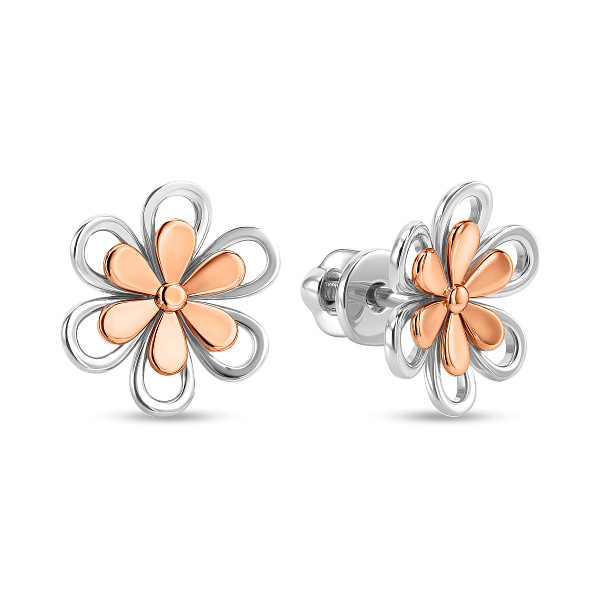 Золоті сережки пусети Квіточки (арт. 111065бк) – зображення 1