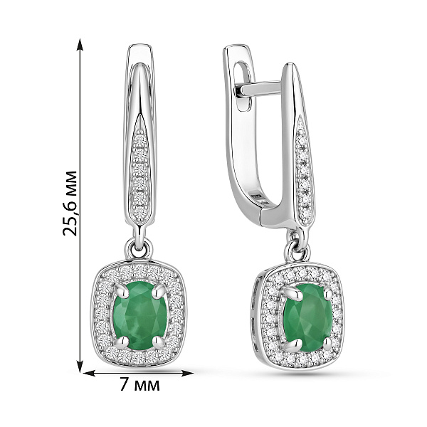 Серебряные серьги с изумрудом и фианитами (арт. 7502/10598Изм) – изображение 2