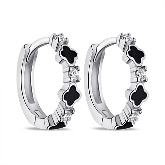 Фото Серьги-кольца из серебра с эмалью и фианитами (арт. 7502/9174/10еч)