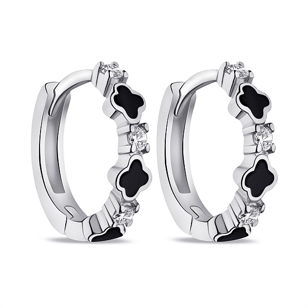 Серьги-кольца из серебра с эмалью и фианитами (арт. 7502/9174/10еч) – изображение 1