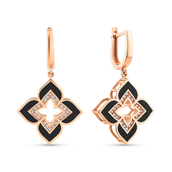 Фото Золотые серьги с эмалью и фианитами (арт. 1091692/20еч)