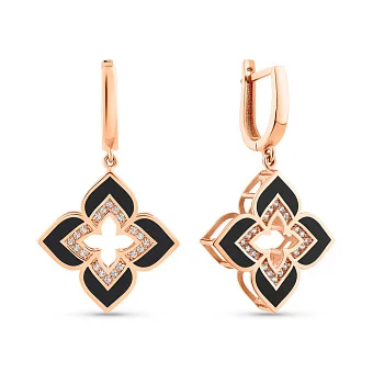 Золотые серьги с эмалью и фианитами (арт. 1091692/20еч)