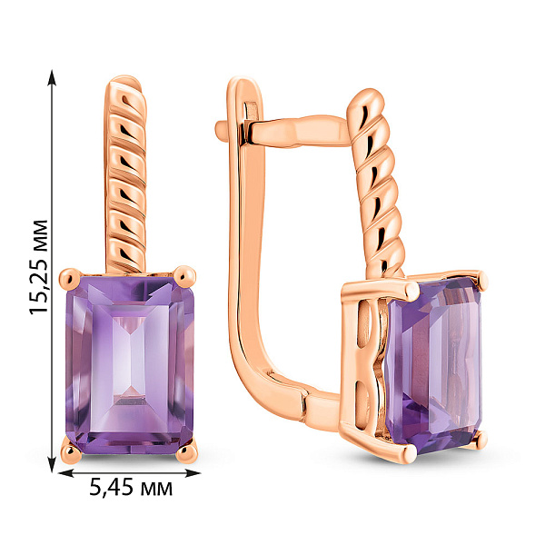 Золоті сережки з аметистом (арт. 111376Па) – зображення 3